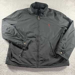 VINTAGE Polo Ralph Lauren Bomber Jacket Mens XXL Black Fleece lined Hooded
